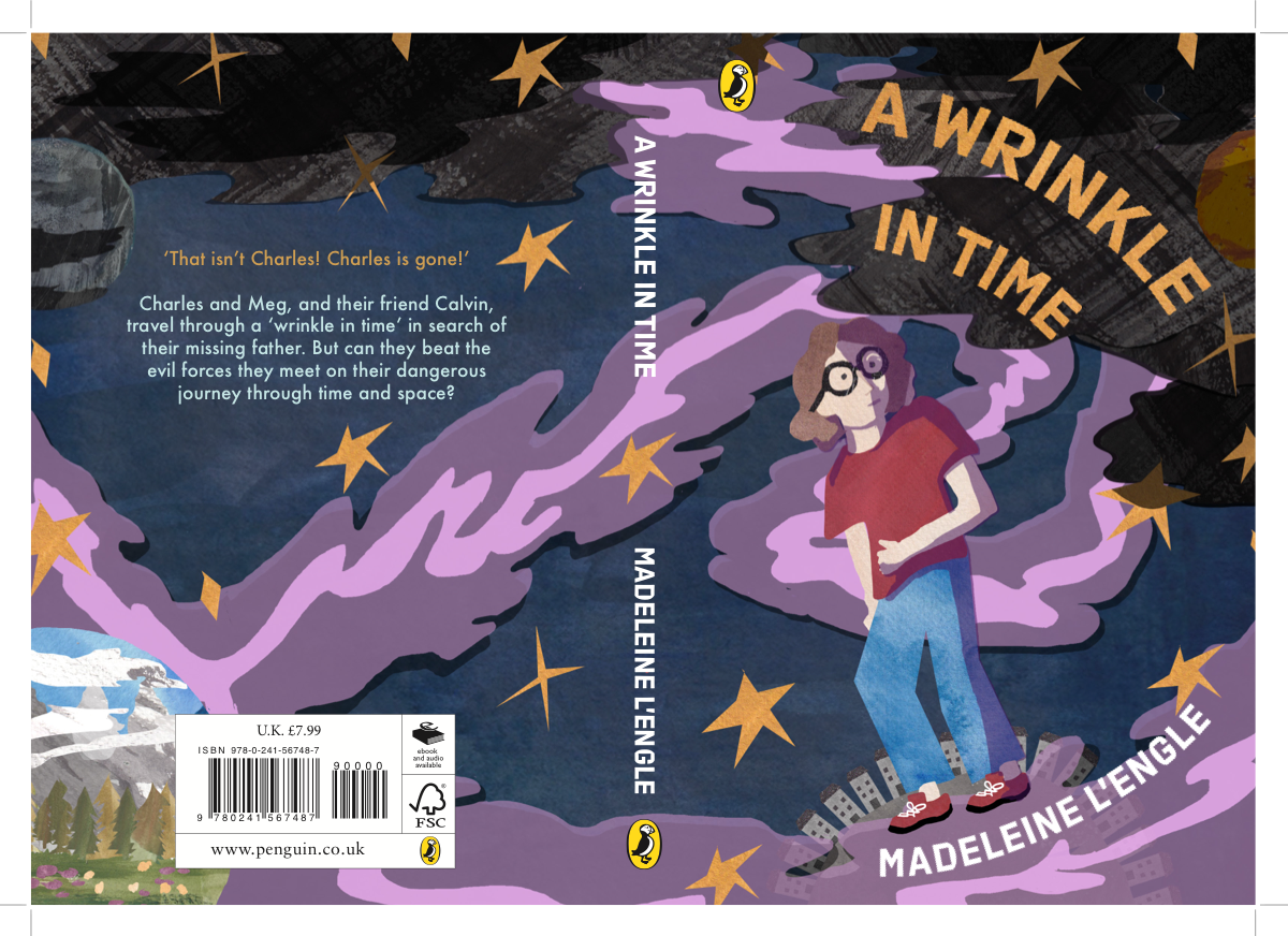 A Wrinkle in Time book cover design.